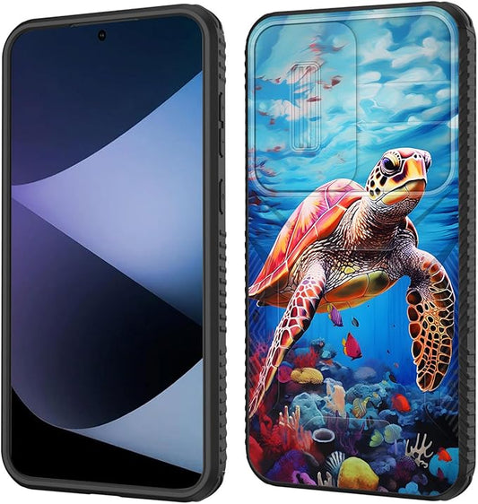 for Galaxy A35 5G Case Built in Slide Camera Lens Cover,Heavy Duty Shockproof Protection Dual Layer Case for Samsung Galaxy A35 5G 6.6 inch 2024,Sea Turtle Swimming Underwater