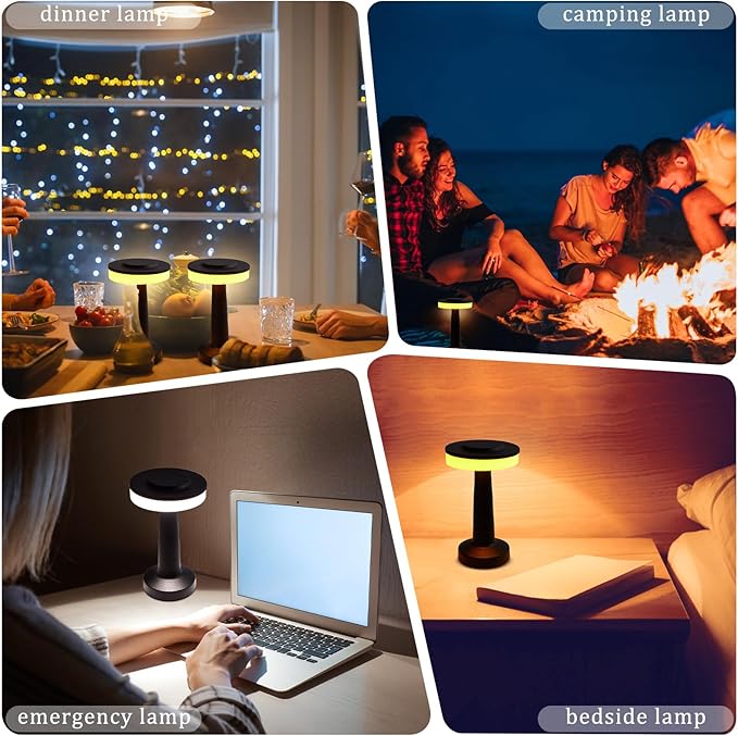 VIHOSE 12 Pcs Black Cordless Table Lamps LED Portable Rechargeable Table Lamp with Touch Sensor 3 Color Dimming up to 15 Hours Battery Desk Light for Restaurant Nursery Living Room