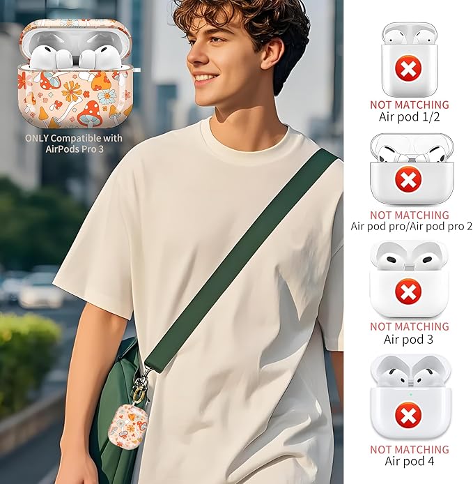 AirPod Pro 3 (2025) Case Cover for Women, Cute Shockproof TPU Protective Case with Gold Round Buckle, Anti-Drop Design Cute Mushroom Flower