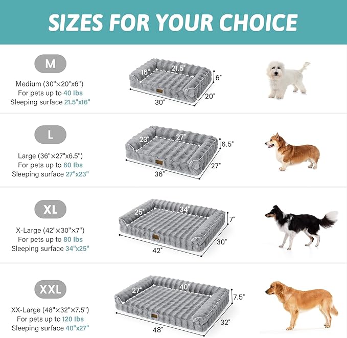 Faux Fur Orthopedic Dog Bed, Large Dog Bed, Supportive Foam Bolster Pet Sofa with Waterproof Lining Cover, Washable U-Shaped Pet Couch with Anti-Slip Bottom Design, Grey XL 42x30x7 inch