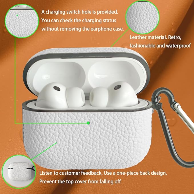 for Leather AirPods Pro 3 Case 2025|Cute Hard Air Pods Pro 3 Case (Model A2700/A2931)|with Keychain|Retro iPod Airpod 3 Pro Cases for Man Women(White)