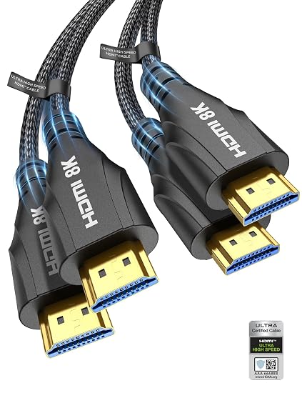 Cratree HDMI Cable 6FT 2Pack - Certified 8K Ultra High Speed HDMI Cord,48Gbps,8K 60hz,4K 120hz,Braided,eARC,HDCP 2.2 2.3,Compatible for HDTV/PS5/PS4/Blu-ray/RTX 3080 3090