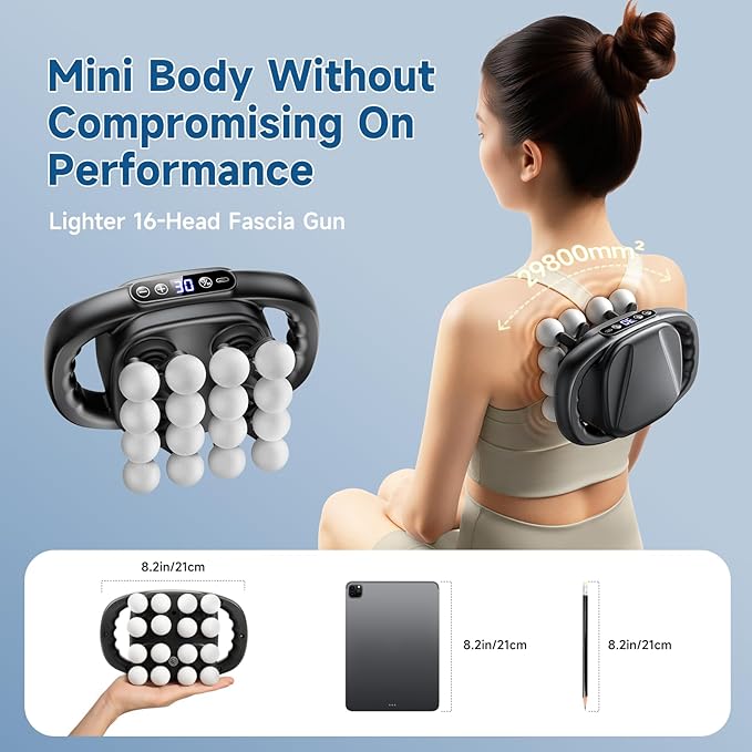 Upgraded 16-Head Mini Massage Gun, Electric Deep Tissue Massage, 3 Modes, 30 Levels Of Speed, Used To Relieve Pain In Neck, Back, And Leg Muscles, Lightweight And Portable, Suitable For Small Figures