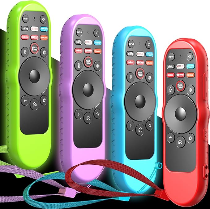 4PACK Case Cover for VIZIO XRT270 Smart TV Remote Control Silicone Skin Sleeve with Lanyard Glow in the Dark Purple Blue Green Red