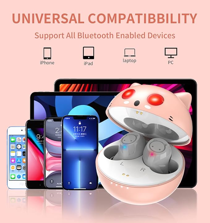 Pink Wireless Earbuds,Bluetooth in Ear Headphone with Microphone Comfor Lightweight with Noise Cancellation,3D Surround Stereo,Long Life Portable Mini Charging Case S/M/L earctips.
