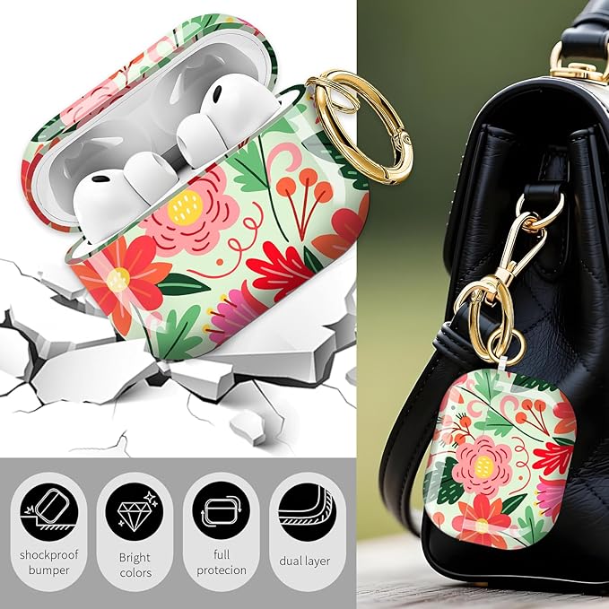 Cute Hard Case Compatible with AirPods Pro 3rd Generation Case (2025), Shockproof Protective Cover with Golden Keychain Ring Clip (Cartoon Flower)