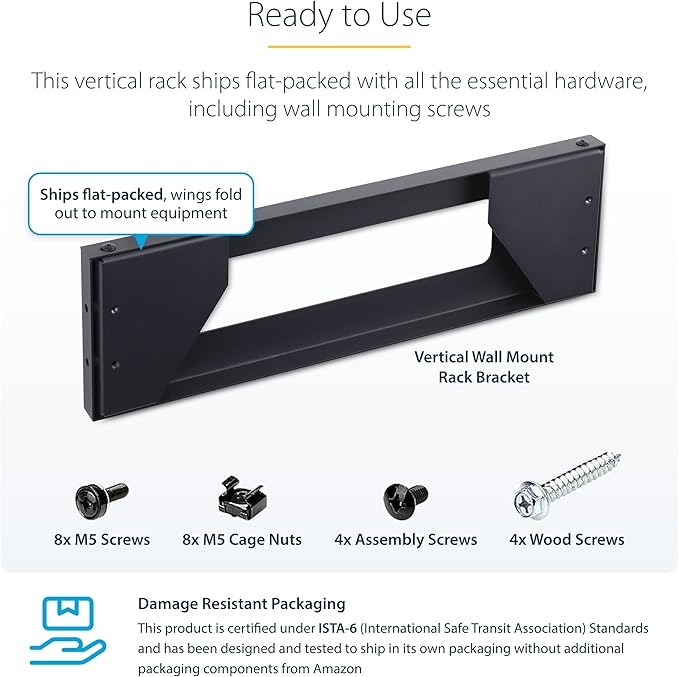 StarTech.com 2U Vertical Wall-Mount Bracket for 19inch Rack Mountable Equipment, 121lb/55kg Capacity, for Patch Panels/Servers