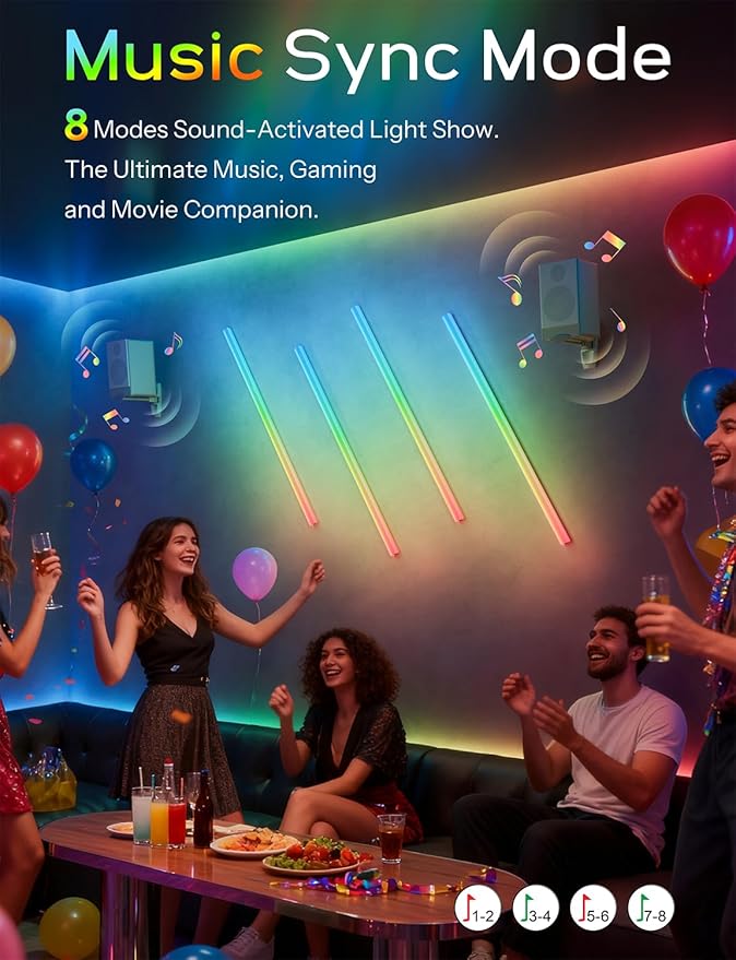 45.8 inch Wireless Wall Lights Color Changing RGB LED Syncs to Music Remote Control, Battery Operated Wall Light Bar Wall Sconces for Bedroom Party Gaming Room Decor