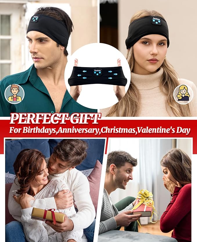 Perytong 2-Pack Sleeping Headphones, Headband Headphones with Ultra-Thin HD Stereo Speaker, Bluetooth Headband for Sports, Workouts, Insomnia, Yoga, Air Travel, Meditation