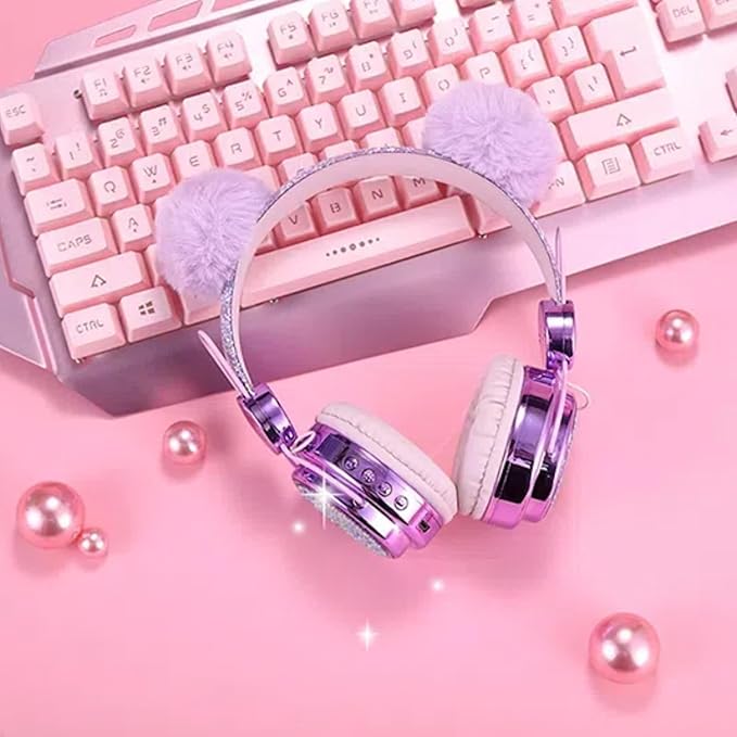 Kids Headphones Wireless Bluetooth 5.3 Colorful LED Lights Over-Ear 85dB Volume Limited Girls Headphones for Children/Teens/Gift/School/Tablet/Travel (Purple)