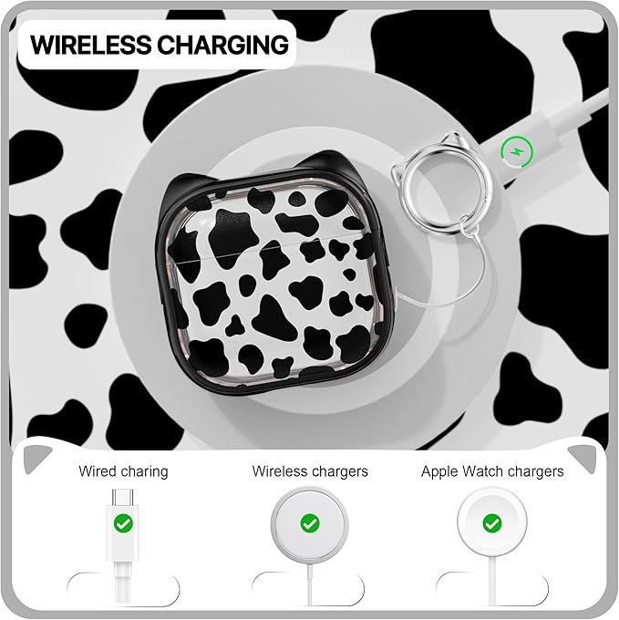 RFUNGUANGO AirPods 4 Case for Women Girly Cat Case with Lock, Phone Stand, Keychain & Cleaner Kit, Compatible with Apple Airpods 4th Generation Case Cover, Transparent Leopard Print