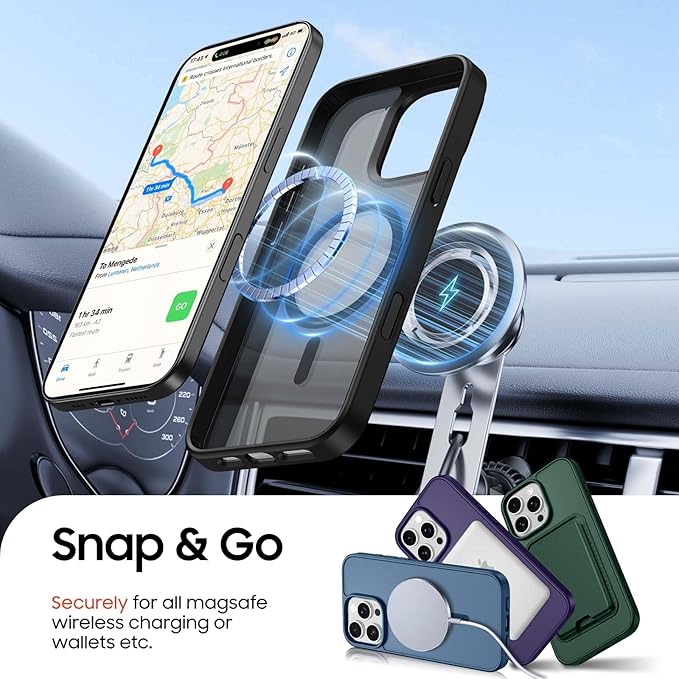 Magnetic for iPhone 16 Pro Max Case with Detachable Wallet, Compatible with MagSafe, Credit Card Holder with Slim Shockproof Protective Phone Cover, Black