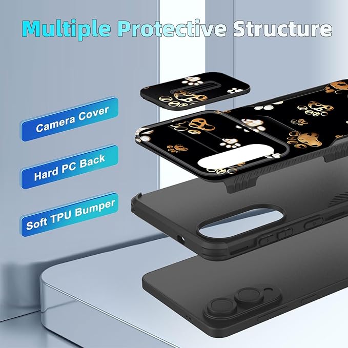 for Galaxy S25 Edge Case Built in Slide Camera Lens Cover,Heavy Duty Shockproof Protection Dual Layer Case for Samsung Galaxy S25 Edge 2025,Cute Dog Paw Prints