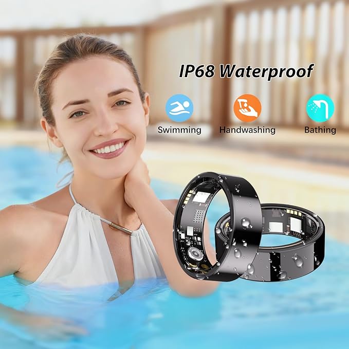 Smart Ring for Women Men Fitness Ring with Heart Rate, Blood Oxygen, Blood Pressure, Sleep Tracker, Step Tracker, IP68 Waterproof Health Ring for iOS & Android,No Subscription Fee (Black, 13#)