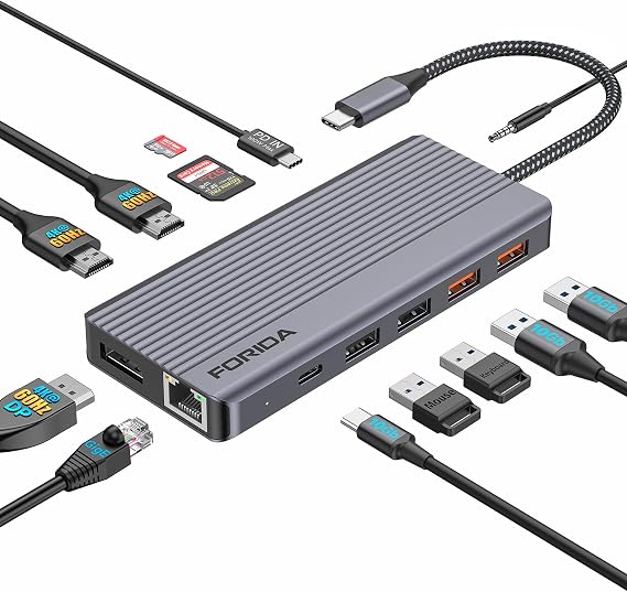 Docking Station Triple Monitors, 13 in 1 USB C Dock with Dual 4k@60HZ HDMI, DisplayPort,100W PD, 3 USB 3.2 Ports, Ethernet, SD TF Card Reader, Audio, USB C Data Port for MacBook/Dell/HP/Lenovo Laptop - Image 7