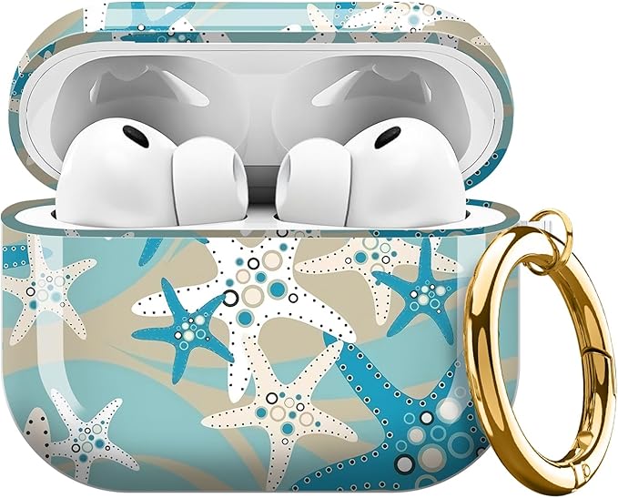 Compatible with AirPods Pro 3 (2025) Case, Airpod Pro 3 Protective Cover with Cute Golden Keychain for Girls & Women (Beach Starfish)