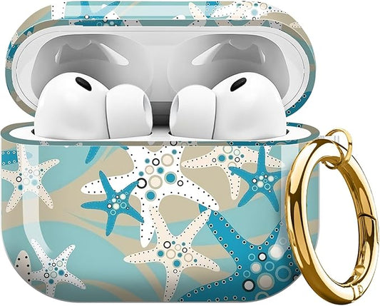 Compatible with AirPods Pro 3 (2025) Case, Airpod Pro 3 Protective Cover with Cute Golden Keychain for Girls & Women (Beach Starfish)