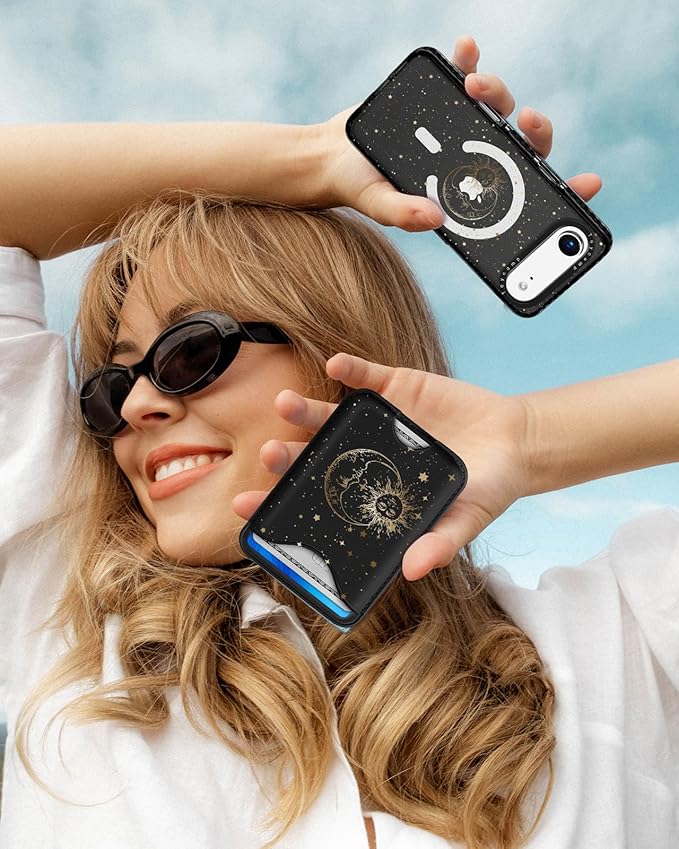 Toycamp for iPhone 17 Air Case - Compatible with Magsafe Credit Card Holder Wallet Magnetic Cute Women Teen Girls Kawaii Girly Unique Sun Moon Design Phone Cover for Apple 17 Air