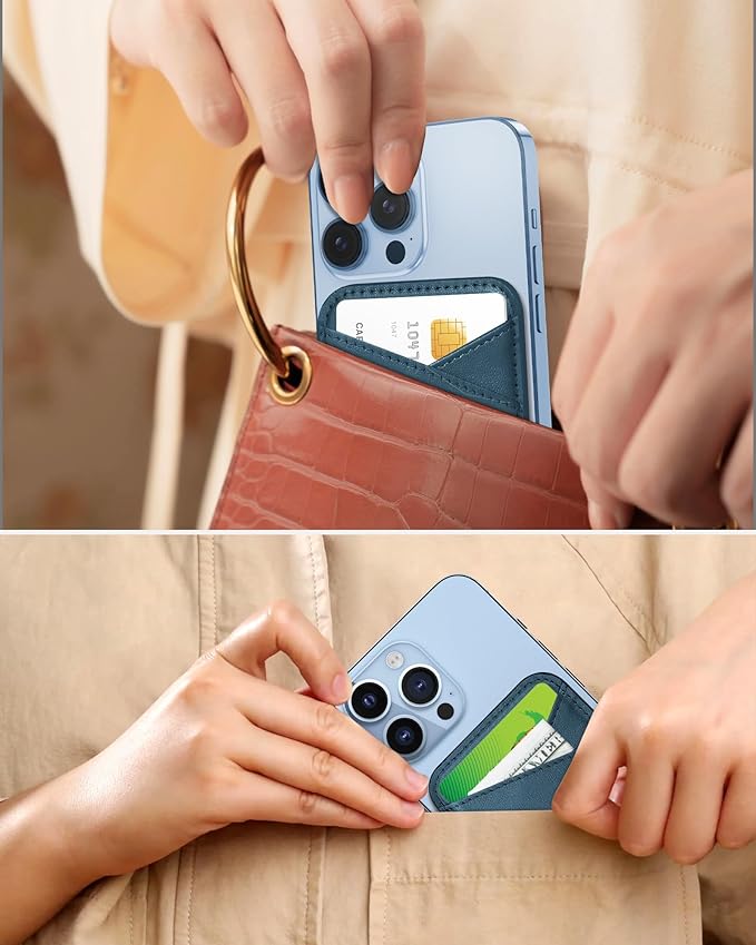 Miroddi for MagSafe Wallet, Strongest Magnetic Card Holder for iPhone 17/16/15/14/13/12 Series, Ultra-Thin Leather Magnetic Phone Wallet with 2 Card Slots, RFID Blocking, No More Falling, Blue
