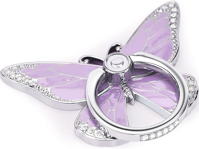 Butterfly Cell Phone Ring Grip Holder, 360 Degrees Rotation Phone Ring Grip Stand, Metal Finger Kickstand Compatible with iPhone, Samsung Galaxy, Android Phone