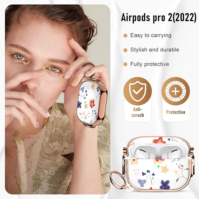 Maxjoy for Cute Airpods Pro 2 case with Safety Lock,Compatible Airpods Pro Case 2nd/1st Gen,Compatible Blue Red Clover AirPods Case Cover for Women Girly with Keychain-Transparent
