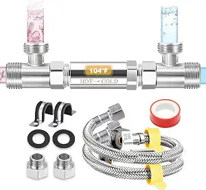 Sensor Valve Kit Fit for Instant Hot Water Recirculating Pump System, Stainless Steel Directly Replace The Old Plastic Version for 367010, 595926, 500800 Thermal Bypass Bridge Valve
