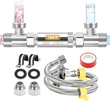 Sensor Valve Kit Fit for Instant Hot Water Recirculating Pump System, Stainless Steel Directly Replace The Old Plastic Version for 367010, 595926, 500800 Thermal Bypass Bridge Valve