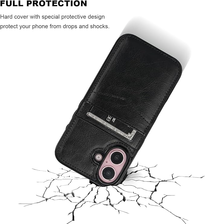 KIHUWEY Compatible with iPhone 16 Case Wallet with Credit Card Holder, Flip Premium Leather Magnetic Clasp Kickstand Heavy Duty Protective Cover for iPhone 16 6.1 Inch (Black)
