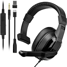 Joso Wired One Ear Headset with Mic, Single Ear Headset for PS5/PS4/Xbox/Switch/PC/iPad/Mac & Tablet with 3.5mm to Type C & USB-A Adapter - Chat Headphone, Office Business, Coach, Gaming, Remote Work - Image 1