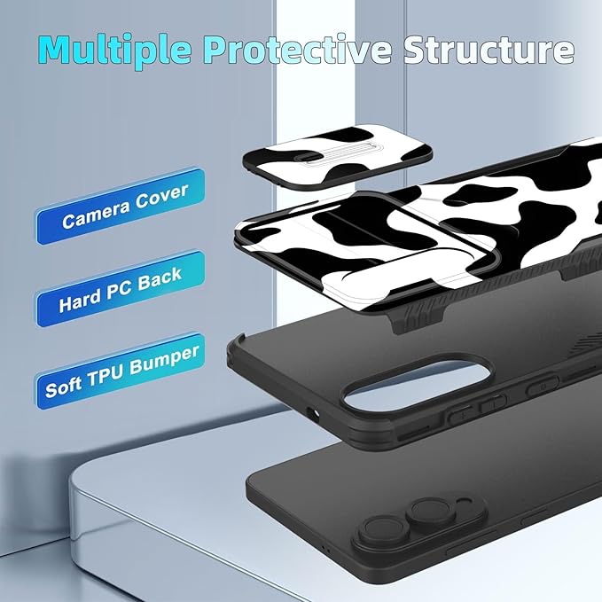 for Galaxy S25 Edge Case Built in Slide Camera Lens Cover,Heavy Duty Shockproof Protection Dual Layer Case for Samsung Galaxy S25 Edge 2025,Cow Print