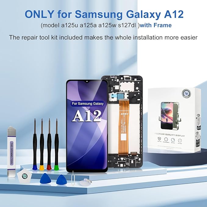 EFAITHFIX for Samsung Galaxy A12 Screen Replacement with Frame 6.5 Inch LCD Display Digitizer for Samsung A12 A125U S127DL A125A A125W Screen Replacement Kit Touch Screen Assembly with Repair Tool Kit