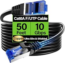 Cat6A Ethernet Cable Shielded 10Gbps 50 ft, Slim Shielded (F/UTP) Ethernet Cable Cat 6, Flexible 28AWG Bare Copper Cat6 Cable, Space-Saving Cat 6a Network Cable for Server, Data Center, Black - Image 1