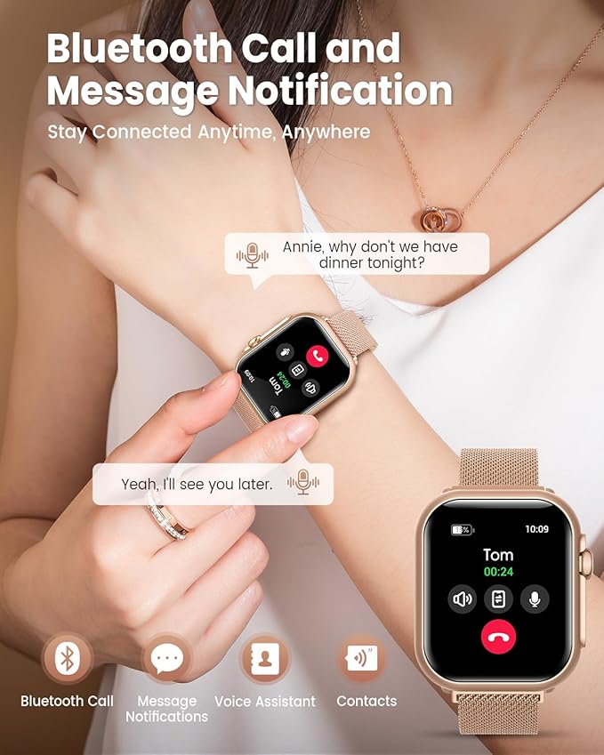 Smart Watch for Women for Android iPhone: Smart Watch with 100 Day+Battery Life Make/Answer Call Blood Oxygen Sleep Heart Rate Monitor 5ATM 120+ Sport Mode Fitness Tracker Watch Pedometer 2Band