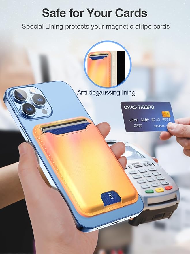 TopMade Magnetic Wallet for iPhone 16/15/14/13/12 Series, Faux Leather, Rainbow, RFID Blocking, 4.4lbs Magnetic Force, Holds 4 Cards, Compatible with Official Magsafe Cases