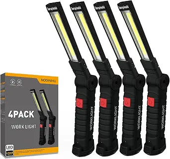 NODINIHU Working Light Portable, Rechargeable Work Lights with Magnetic Base Hanging Hook,360° Rotate 5 Modes,COB LED 800 Lumens Foldable Inspection Light for Car Repair, Grill and Outdoor Use(4pack)