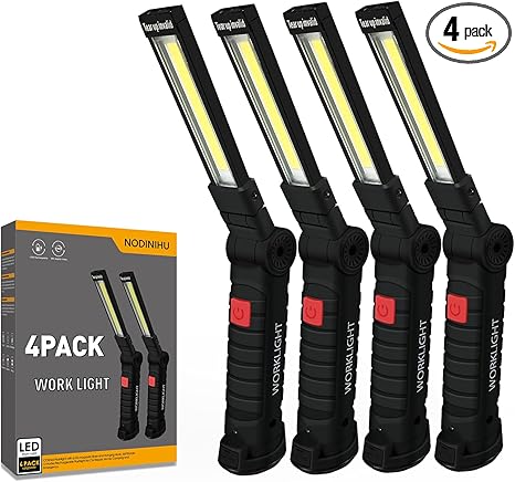 NODINIHU Working Light Portable, Rechargeable Work Lights with Magnetic Base Hanging Hook,360° Rotate 5 Modes,COB LED 800 Lumens Foldable Inspection Light for Car Repair, Grill and Outdoor Use(4pack)