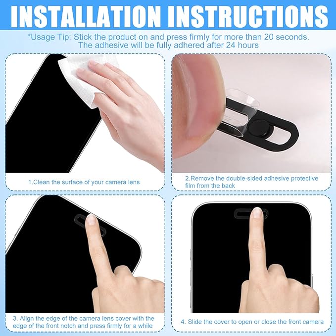 2pcs Front Camera Cover Slide, Ultra Thin Webcam Cover Front Phone Camera Protection to Protect Privacy and Security Compatible with iPhone 15 16 17 Air 14 17 Pro Max (Black)