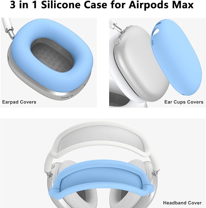Silicone Case Cover for AirPods Max, Ear Pad Case Cover/Ear Cups Cover/Headband Cover for AirPods Max Headphones, Accessories Soft Silicone Protector for Apple AirPods Max New USB-C (2024) (Sky Blue)