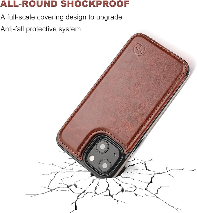 ONETOP Compatible with Magsafe for iPhone 13 Mini Wallet Case with Card Holder, PU Leather Kickstand RFID Blocking Case, Double Magnetic Clasp and Durable Shockproof Cover 5.4 Inch (Brown)