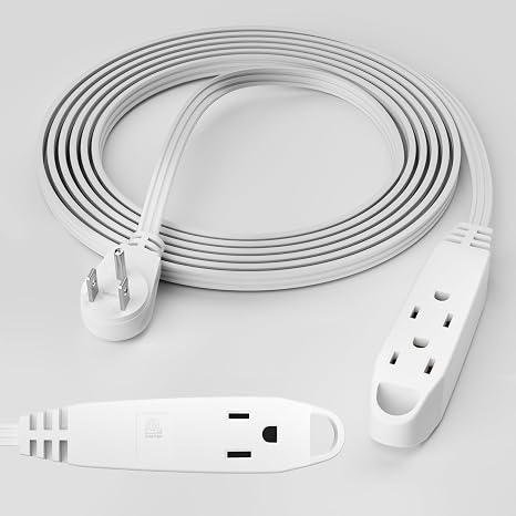 3-Outlet Flat Extension Cord 30 FT, 3 Prong Angled Plug, SPT-3, Power Strip