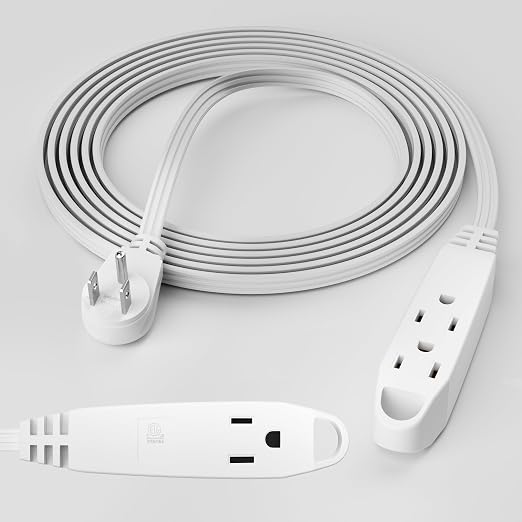 3-Outlet Flat Extension Cord 30 FT, 3 Prong Angled Plug, SPT-3, Power Strip
