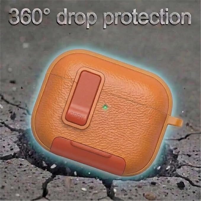 for Leather AirPods Pro 3 Case 2025| Cute Air Pods Pro 3 Case with Lock(Model A2700/A2931) | with Phone Holder & Keychain | iPod Pro 3 Cases for Man Women(Orange)
