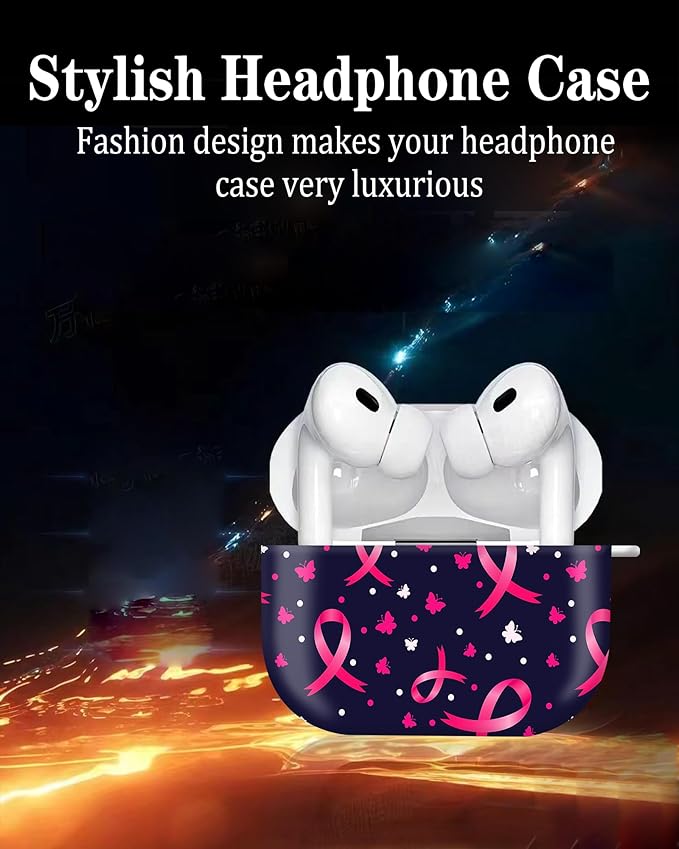 Cute Hard Case Compatible with AirPods Pro 2nd/1st Generation, Protective Cover with Golden Keychain, Fits 2023/2022/2019 Models, for Women, Girls, and Men(Cute Pink Ribbon)