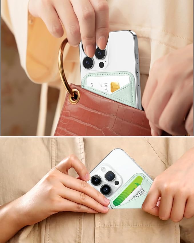 Miroddi for MagSafe Wallet, Strongest Magnetic Card Holder for iPhone 17/16/15/14/13/12 Series, Ultra-Thin Leather Magnetic Phone Wallet with 2 Card Slots, RFID Blocking, No More Falling, Leafy green