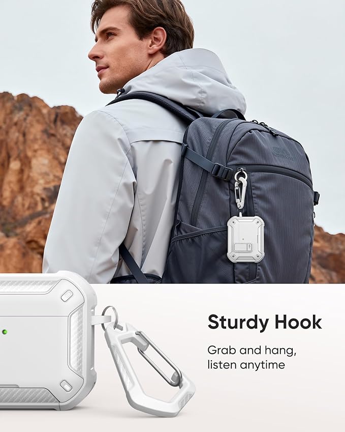 MoKo for AirPods Pro 3 Case with Lock 2025 - Compatible with MagSafe, Phone Stand & Auto Pop-up for AirPods Pro 3rd Generation Case, Military-Grade Protective Cover with Cleaner Kit, White