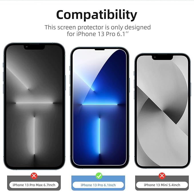 NEW'C 3x for iPhone 13 Pro Screen Protector (6.1 inches)+ 3x Camera Lens Protector, Sensor Protection + Dust Plug - Case Friendly Tempered Glass Film, Ultra Resistant