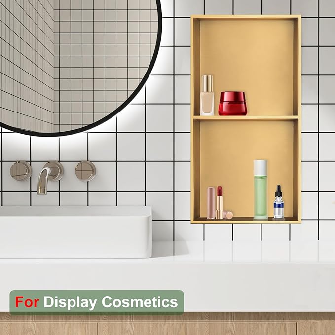 Shower Niche, Stainless Steel Elegant Bathroom Niche, No Tile Needed Recessed Shower Shelf Organizer for Storage