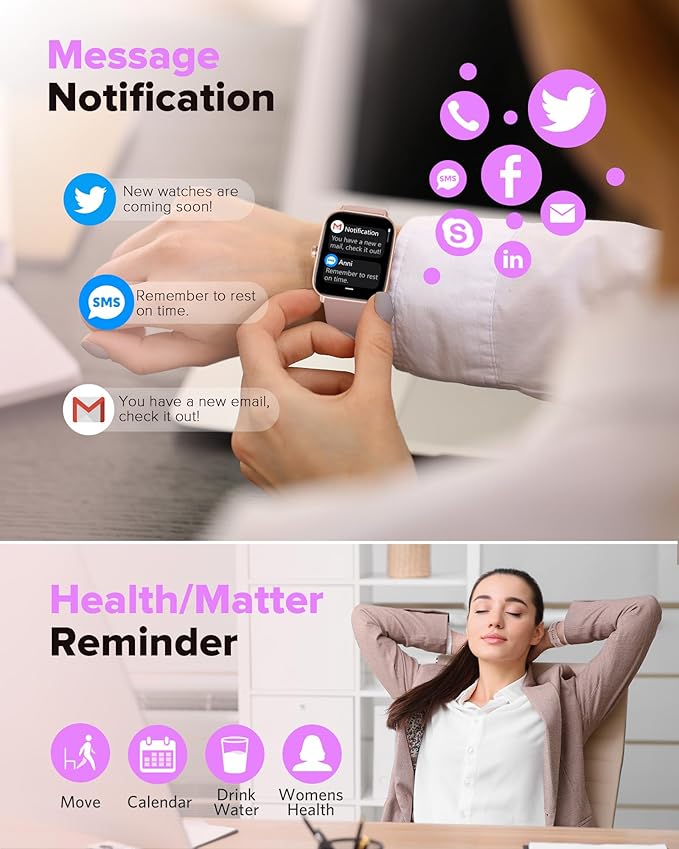 Smart Watches for Women, 1.8 Inches Fitness Tracker with Alexa Built-in & Bluetooth Calling, Compatible with Android iPhone, Waterproof, Heart Rate Sleep Monitor, Includes 2 Bands - Light Pink