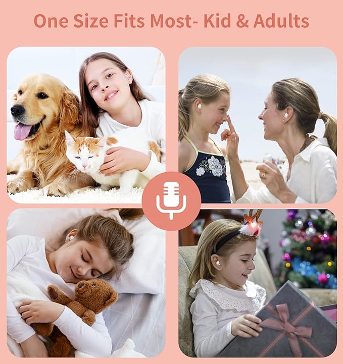 Pink Wireless Earbuds,Bluetooth in Ear Headphone with Microphone Comfor Lightweight with Noise Cancellation,3D Surround Stereo,Long Life Portable Mini Charging Case S/M/L earctips.