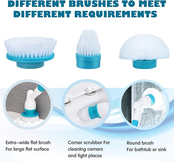 Electric Spin Scrubber 360 Cordless Power Brush Shower Scrubber, Electric Brush Scrubber with Adjustable Extension Arm and 3 Replaceable Bathroom Scrubber Cleaning Brush Heads